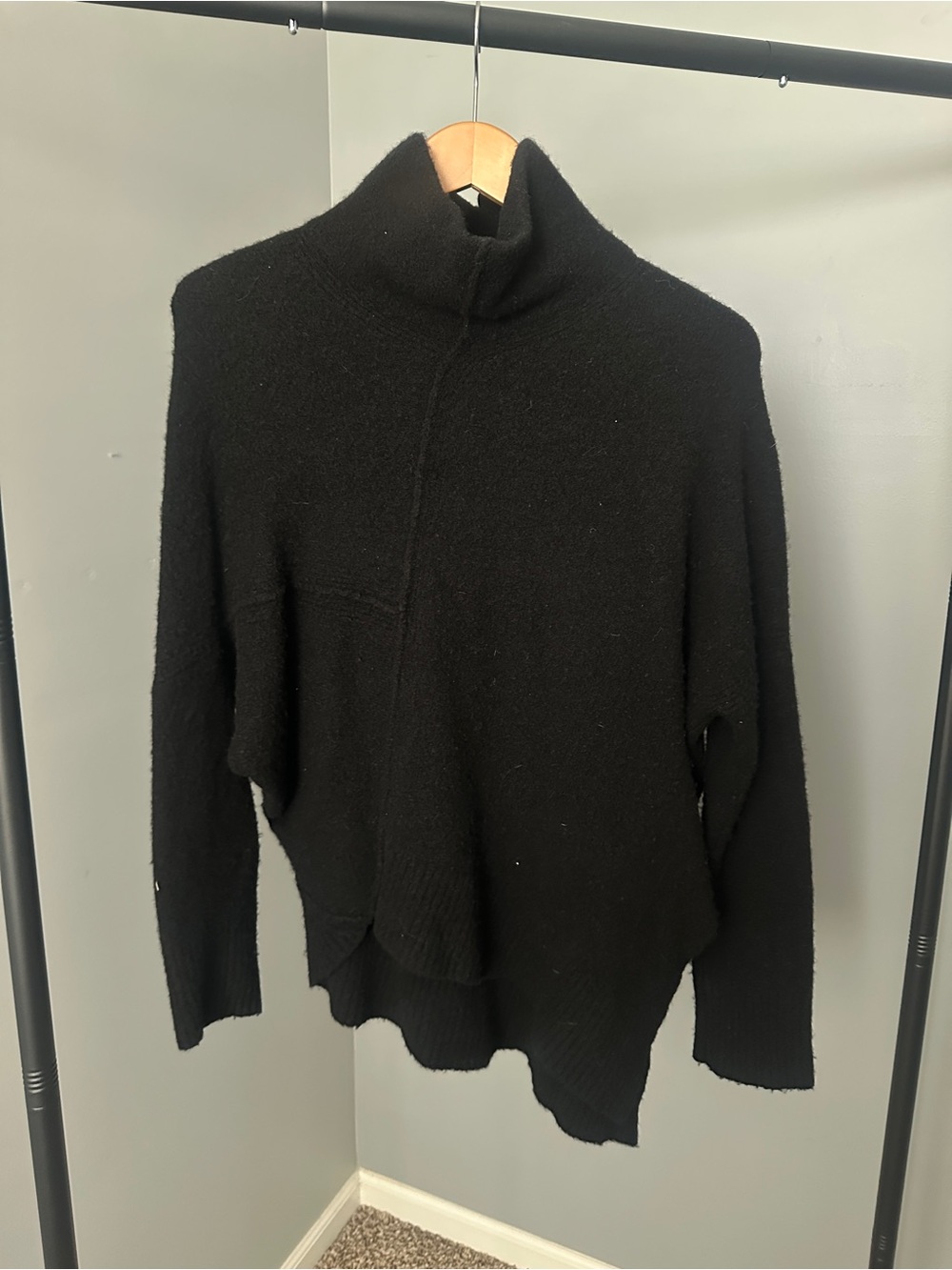 All Saints Black Asymmetric Turtleneck Sweater
